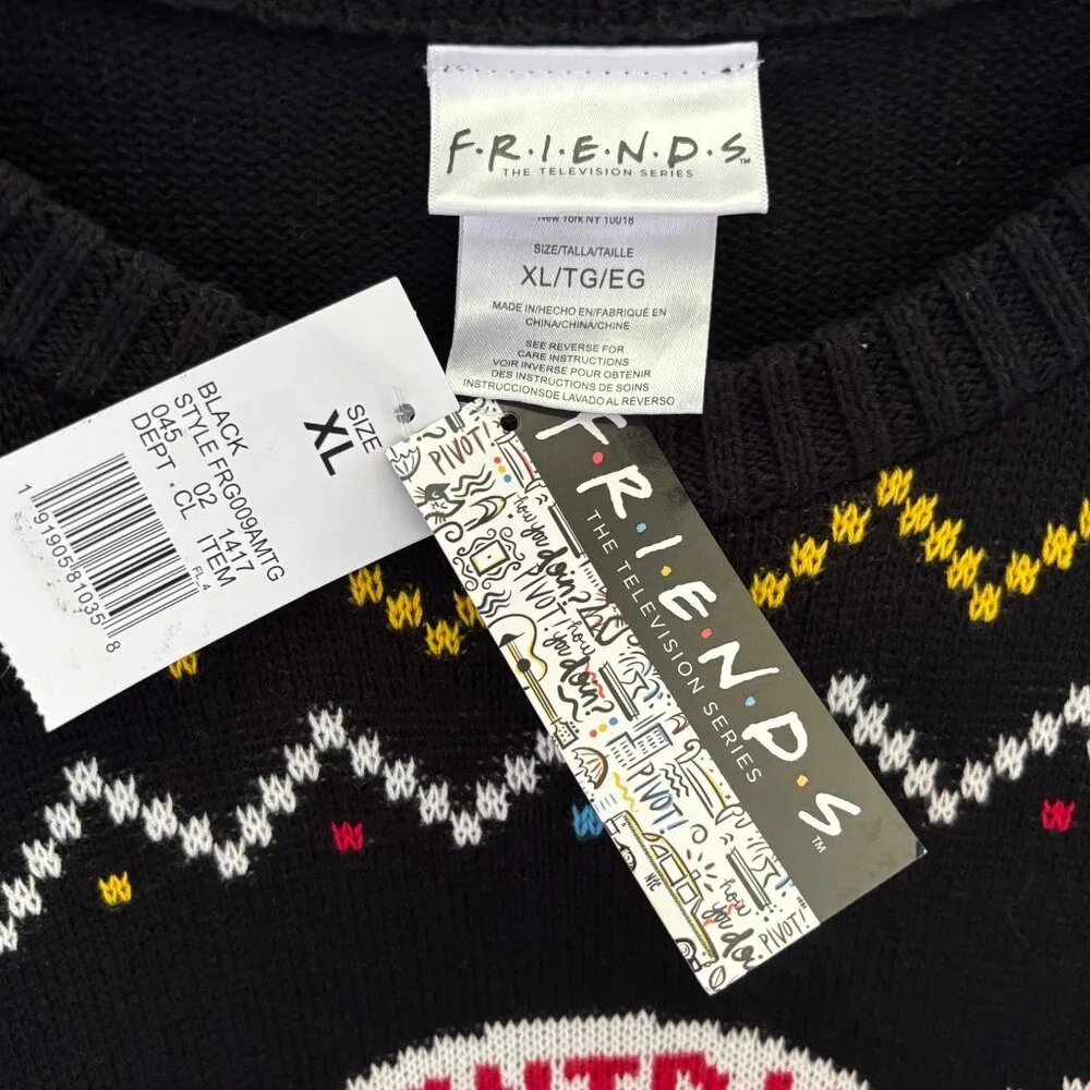 Ugly Christmas Sweater Friends TV Show Unisex Black Sweater Size XL Central Perk - Picture 7 of 8
